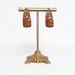 Vintage CHICO'S Orange Gold Enamel Scroll Hoop Earrings